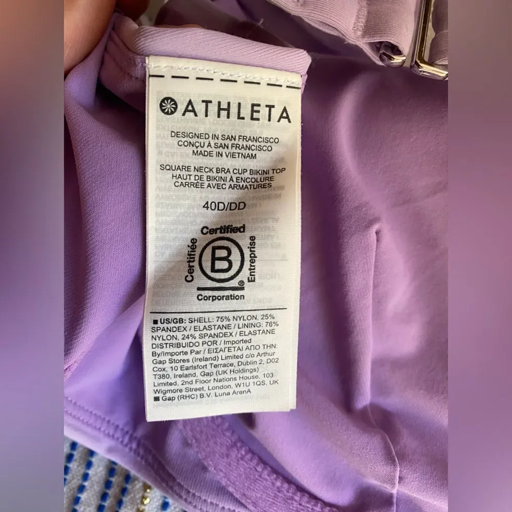 ATHLETA Square Neck Bra Cup Bikini Top Lavender Sz 40D NWT